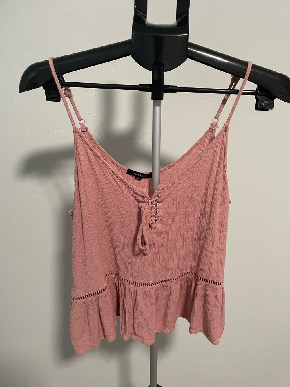 Ambiance Blush Pink Lace-Up Peplum Cami Women’s Medium